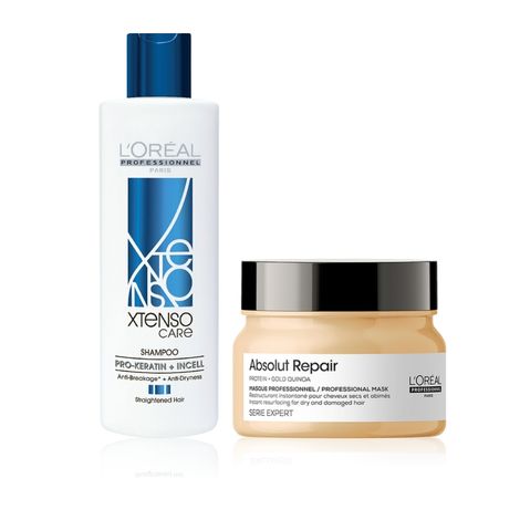 Buy L'Oreal Professionnel Xtenso Care Shampoo + Serie Expert Absolut Repair Mask | For Salon Straightened Hair (250 ml + 250 gm)-Purplle