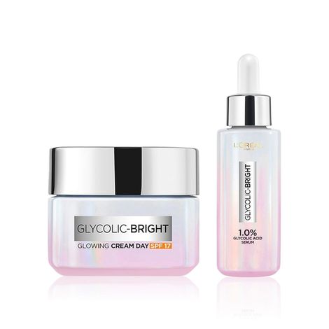 Buy L'Oreal Paris Go Spotless Glowing Skin Regime- 1% Glycolic Acid Brightening Serum, 15 ml + Glycolic Bright Day Cream with SPF 17, 15 ml-Purplle