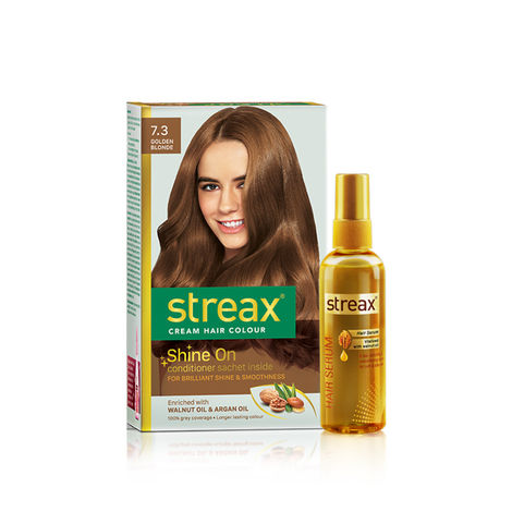 Buy Streax Hair Serum vitalised with Walnut Oil + Streax Hair Colour- Golden Blonde (100 ml + 120 ml)-Purplle