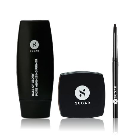 Buy Sugar Flawless Finish 1 (Pore Minimizing Primer (30 ml) + Translucent Powder (7 gm) + + Kohl Of Honour Intense Kajal - 01 Black Out (0.25 gm))-Purplle