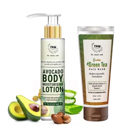 Buy TNW a€“ The Natural Wash Avocado Body Lotion, Green Tea Face Wash | Skincare Combo for Dry Skin - Combo of 2-Purplle