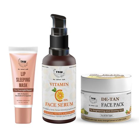 Buy Combo of 3- Vitamin C Face Serum 30ml + De Tan Pack 50gm + Lip Sleeping Mask 10g-Purplle