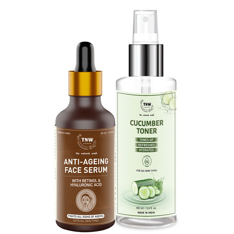 Buy TNW-The Natural Wash Combo of Anti Ageing Serum & Cucumber Toner | Retinol Serum With Hyaluronic Acid For Spotless Glowing Skin 30 ml | Pore Tightening Toner .Oil Control ,Removes Make Up .100 ml-Purplle