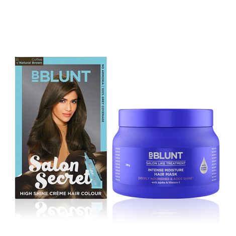 Buy BBLUNT Salon Secret High Shine Creme Hair Colour Coffee Natural Brown 4.31 ( 100 g+8 ml)+Intense Moisture Hair Mask with Jojoba Oil & Vitamin E for Nourished & Shiny Hair - 250 g-Purplle
