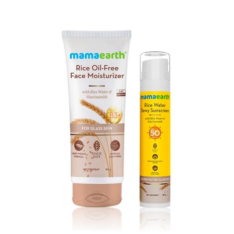 Buy Mamaearth Rice Water Duo 2: Rice Oil-Free Face Moisturizer (80 gm) + Rice Water Dewy Sunscreen (50 gm)-Purplle
