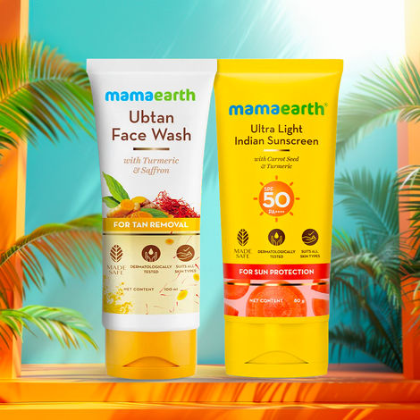 Buy Mamaearth Ubtan Cleanse & Sun-Protect Combo 1: Ubtan Face Wash (100 ml) + Ultra Light Indian Sunscreen (80 gm)-Purplle