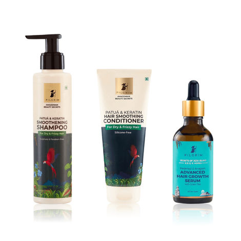 Buy Pilgrim Shine & Revive Hair care kit 2 (Hair Smoothening Shampoo (200 ml) + Hair Smoothing Conditioner + Advanced Hair Growth Serum (50 ml))-Purplle
