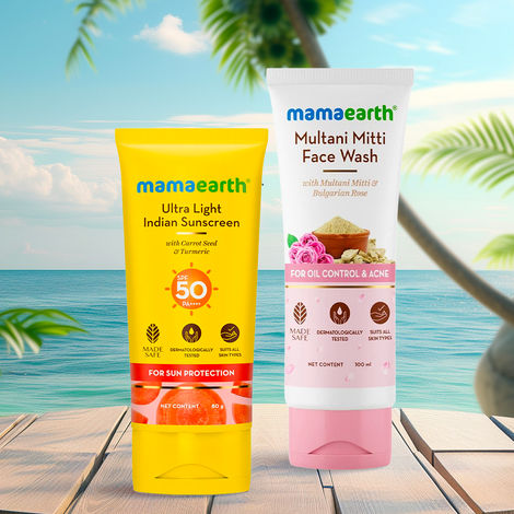 Buy Mamaearth Multani Mitti Oil Control Cleanse & Sun-Protect Combo: Multani Mitti Face Wash (100 ml) + Ultra Light Indian Sunscreen (80 gm)-Purplle