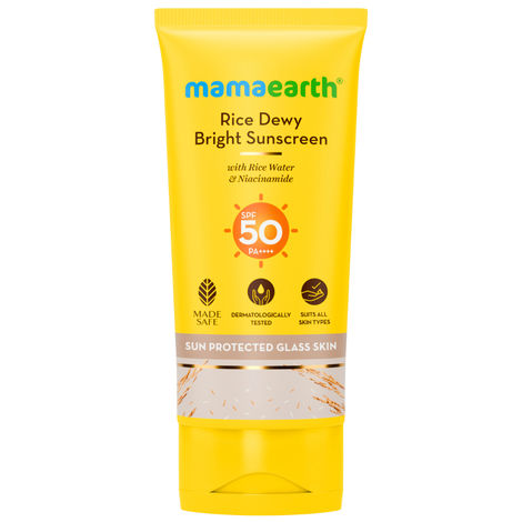 Buy Mamaearth Rice Water Dewy Sunscreen with Rice Water & Niacinamide 80 gm | Gives SPF50 & PA++++ Protection | For Glass Skin Glow | Evens Skin Tone | Tan,UVA & UVB Protection | No White Cast | All Skin Types-Purplle