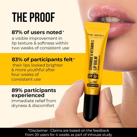 Dr. Sheth's Ceramide & Vitamin C Lip Balm | 24H Moisturization | Heals Dry  & Chapped Lips | Sun Protection with SPF 50+ PA+++