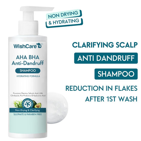 Buy WishCare Hydrating AHA BHA Anti Dandruff Shampoo -Piroctone Olamine, Salicylic Acid, LHA, Probiotics - 250 ml-Purplle
