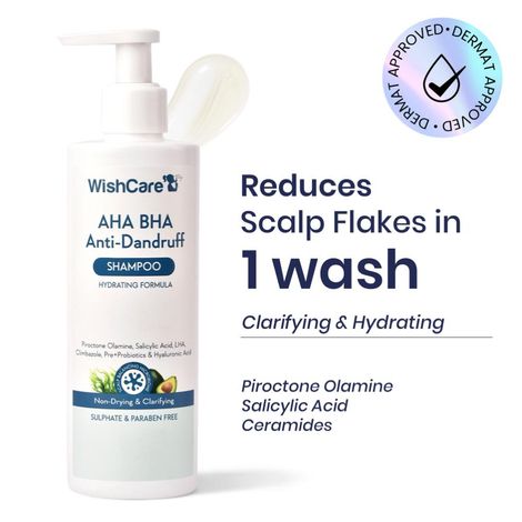 Buy WishCare Hydrating AHA BHA Anti Dandruff Shampoo -Piroctone Olamine, Salicylic Acid, LHA, Probiotics - 250 ml-Purplle