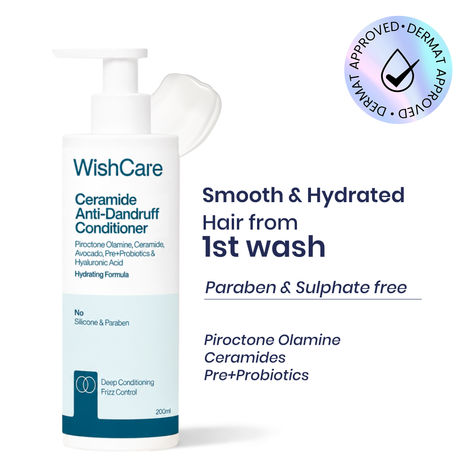 Buy WishCare Ceramide Anti Dandruff Conditioner|Helps Reduce visible Flakes & Dandruff|Reduces Scalp Itchiness|Cleanses Scalp|Sulphate, Silicone & Paraben Free|For Women & Men|200 ml-Purplle