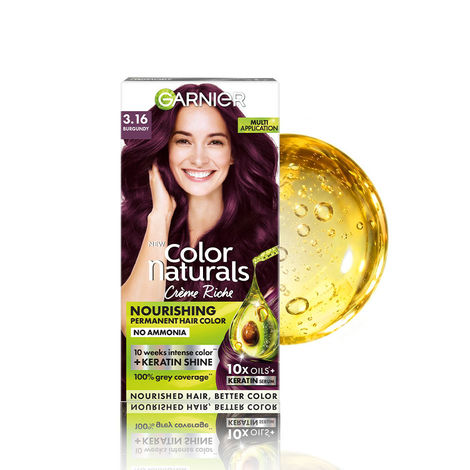 Buy Garnier Color Naturals Burgundy Hair Color Shade 3.16 | Permanent, Ammonia Free, Keratin (70 ml + 60 gm)-Purplle