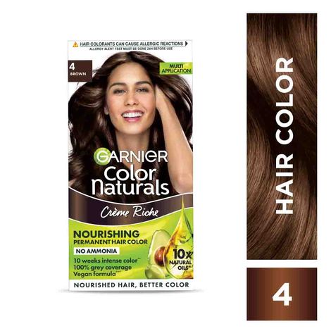 Buy Garnier Colour Naturals Natural Cream Nourishing Permanent Hair Colour Brown 4 (70 ml + 60 gm)-Purplle