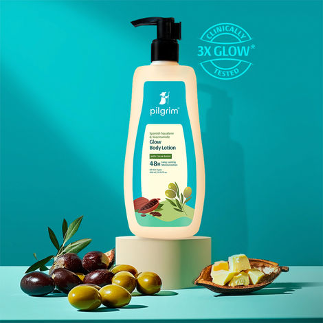 Buy Pilgrim Spanish Squalane & Niacinamide Glow Body Lotion with Cocoa Butter 48H Long-Lasting Moisturization, 400 ml-Purplle