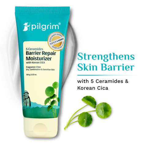 Buy Pilgrim 5 Ceramides Barrier Repair Moisturizer with Korean CICA Lightweight & Non-Sticky | For Dry, Combination & Sensitive Skin | 100 gm-Purplle