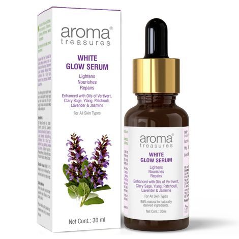 Buy Aroma Treasures White Glow Face Serum | Skin Brightening and Anti-Dark Spots | Lightens, Nourishes, Repairs | 97% Natural to Naturally Derived Ingredients | For all skin types - 30 ml-Purplle