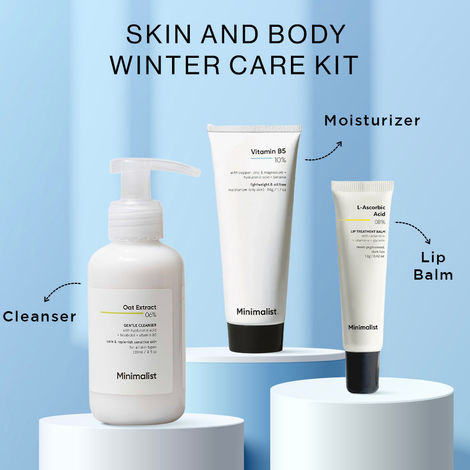 Buy Minimalist Winter Care Kit (6% Oat Extract Gentle Cleanser + Lip Balm + 10% Vitamin B5 Face moisturizer (50 gm))-Purplle