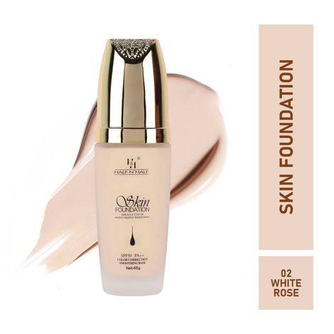 Buy Half N Half Skin Foundation Miracle Touch Moisturizing Whitening, SPF 50 PA++ Colour Correction Smoothing Base, White Rose (45 gm)-Purplle