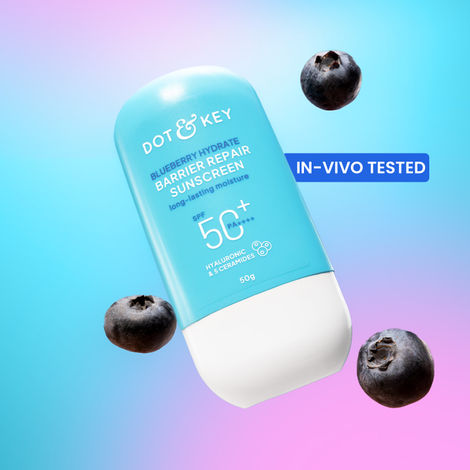 Buy Dot & Key Blueberry Hydrate Barrier Repair Sunscreen SPF 50+, PA++++ - With Hyaluronic & 5 Ceramides | In Vivo Tested Sunscreen All Skin Types with 7 UV Filters | 50 gm-Purplle