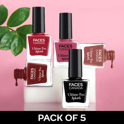 Buy FACES CANADA Ultime Pro Splash Mini Nail Polish Combo Pack of 5 | Black Beauty + Plum + Royal Ruby + Pink Punch + Scarlet | 25 ml | Quick-Drying | High Shine | Chip-Resistant | Long Lasting-Purplle