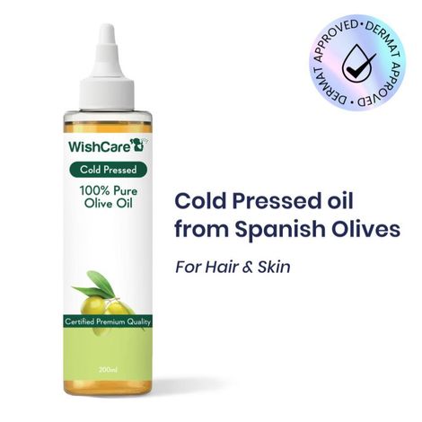 Buy WishCare 100% Pure Cold Pressed Olive Oil for Dry & Frizzy Hair and Glowing Skin|Pure & Extra Virgin|Mosturizes & Nourishes Skin|Minimizes Dandruff & Itchy Scalp|For Men & Women|200 ml-Purplle
