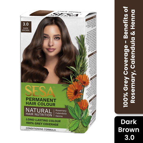 Buy SESA Dark Brown Hair Colour For Women and Men Long Lasting Natural Shiny Smooth Hair with Rosemary, Calendula and Heena, 100% Grey Coverage - Dark Brown 118 ml-Purplle