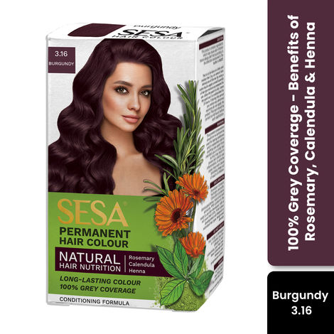 Buy SESA Burgundy Hair Colour For Women and Men Long Lasting for Natural Shiny Smooth Hair with Rosemary, Calendula and Heena, 100% Grey Coverage - Burgundy 118 ml-Purplle