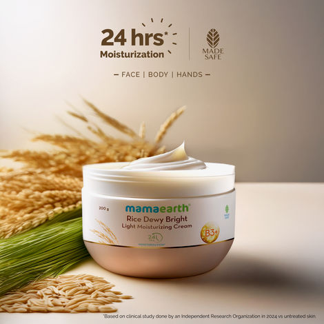 Buy Mamaearth Rice Dewy Bright Light Moisturizing Cream with Rice Water & Niacinamide for Glass-Skin 200 gm |For Face, Hands & Body | 24H Long-lasting Moisturization | Non-Greasy Quick Absorbing, All SkinTypes-Purplle