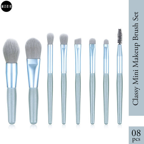 Buy MeSkin Eight pcs Classy Mini Makeup Brush Set with Storage Pouch (Available in asorted colors) Pack of 8-Purplle