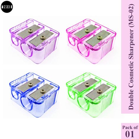 Buy MeSkin Precision Cosmetic Pencil Sharpener - Dual Holes for Eyeliner and Lip Liner Pencils - Makeup Essential for Perfectly Sharpened Tips - (Assorted Colors, Pack of 2)-Purplle
