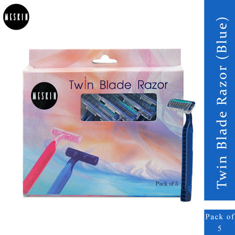 Buy Meskin Twin Blade Unisex Body Razor with Anti-Slip Grip Pack of 5 Blue-Purplle