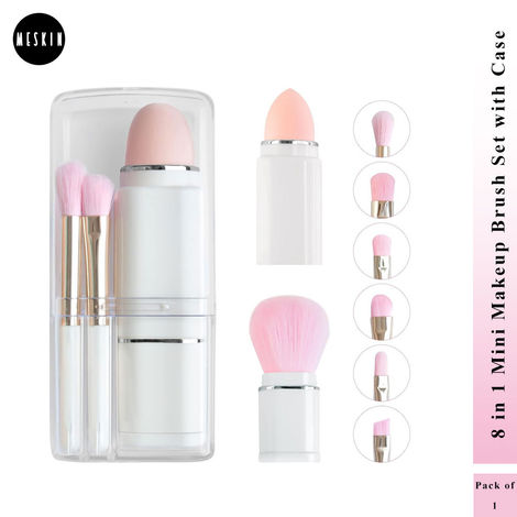 Buy MeSkin Travel Makeup Brushes Set: 8-in-1 Mini Foundation Brush, Portable Face Powder Brush, Blush Concealers, Eye Makeup Brushes, Puff Sponge with Organizers and Storage Boxes (White)-Purplle