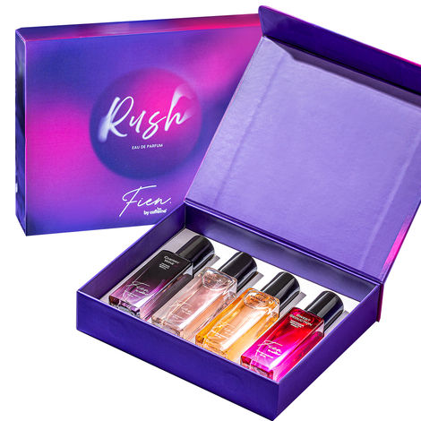 Buy mCaffeine FIEN Rush Perfume Gift Set for Women | 12 Hrs Long Lasting Eau De Parfum with Vanilla Muse & Cherry Wine - 20 ml x 4-Purplle