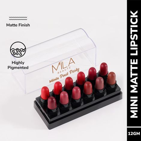Buy MILA BEAUTE Minis Pout Party Matte Lipstick Fits All Pocket - Set A (1.2 gm*12pcs)-Purplle