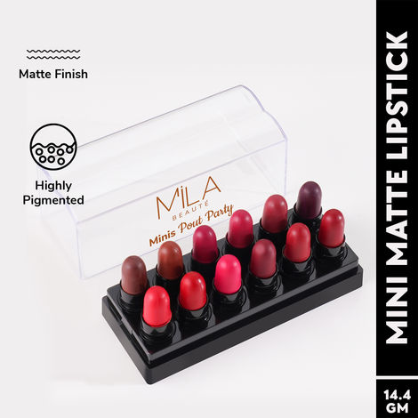 Buy MILA BEAUTE Minis Pout Party Matte Lipstick Fits All Pocket - Set B (1.2 gm*12pcs)-Purplle
