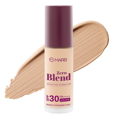 Buy MARS SPF30 PA++++ Zero Blend Weightless Liquid Foundation for Makeup ( 30 ml ) (07-CARAMEL GLOW) | Lightweight & Long-Lasting | Matte Finish | Buildable Coverage | Sweat-Proof | Hydrating Formula-Purplle