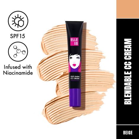 Buy Elle18 GetEven CC Cream - With Niacinamid, SPF 15, Blends Easily, Natural Glow - Beige 18 gm-Purplle