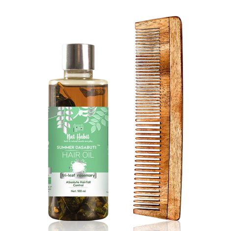 Buy Nat Habit Wide Tooth Kacchi Neem Comb & Crushed Tri-Leaf Summer Dasabuti Hair Oil Combo - Combo of 2-Purplle