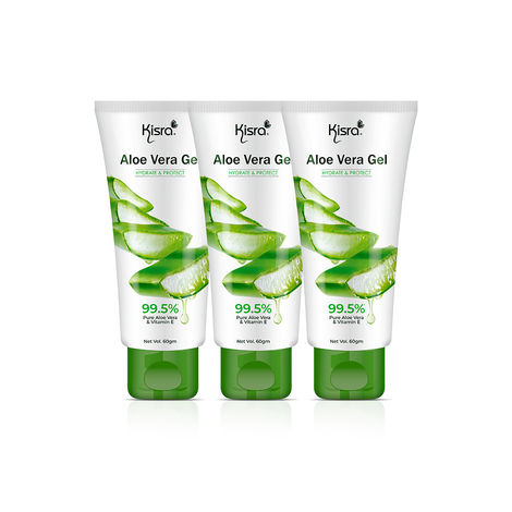 Buy Kisra 99.5% Pure & Organic Aloe Vera Gel for Skin & Hair | Moisturizer, Soothes and Hydrates Skin | Multipurpose Lightweight Gel - Cruelty Free- 60gm (Pack of 3)-Purplle