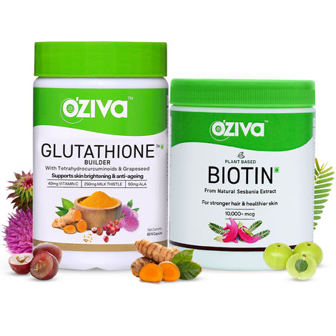 Buy OZiva Skin Nourishment Combo (Plant Based Biotin + Glutathione Builder) Combo of 2-Purplle