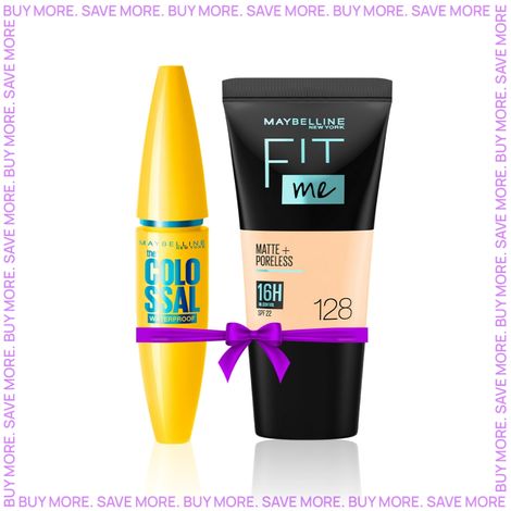 Buy Maybelline New York The Colossal Volume Express Waterproof Mascara - Black (10 gm) + Maybelline New York Fit Me Matte+Poreless Liquid Foundation Tube 128 Warm Nude 18ml-Purplle