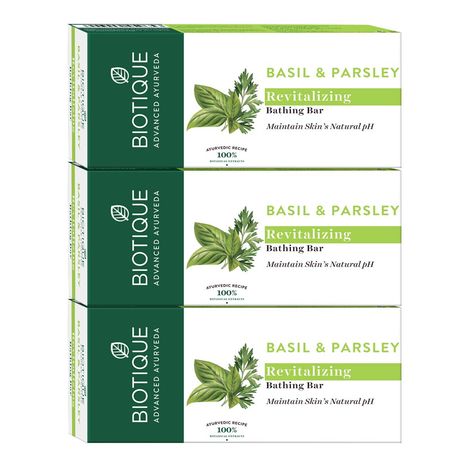 Buy Biotique Basil & Parsley Revitalizing Bathing Bar (150 g) pack of 3-Purplle