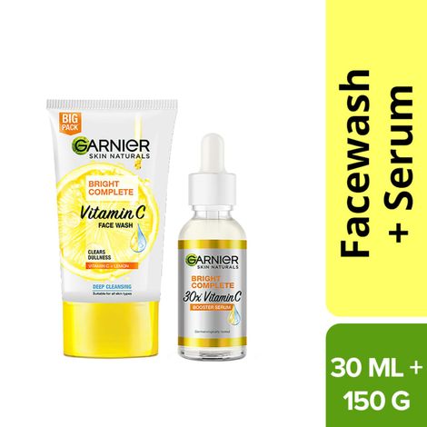 Buy Garnier Bright Complete (Vitamin C Serum, 30ml + Bright Complete Facewash, 150 gm) - Combo Pack-Purplle