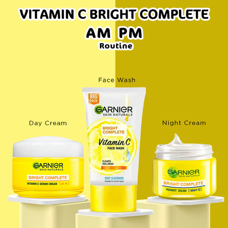 Buy Garnier Vitamin C Bright Complete AM PM Routine: Facewash (150h) + Day Cream (45 gm) + Night Creme (40 gm)-Purplle