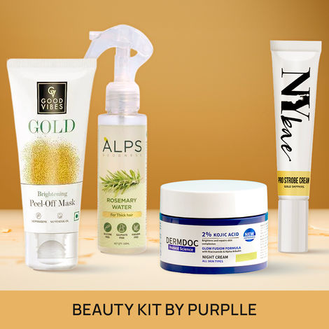 Buy Beauty Kit By Purplle (Good Vibes gold peel off Mask (50g) + NY Bae PRO Strobe cream - Gold sapphire (12g) + DERMDOC 2% kojic acid night cream (50g) + Alps Goodness Rosemary Water (100ml))-Purplle