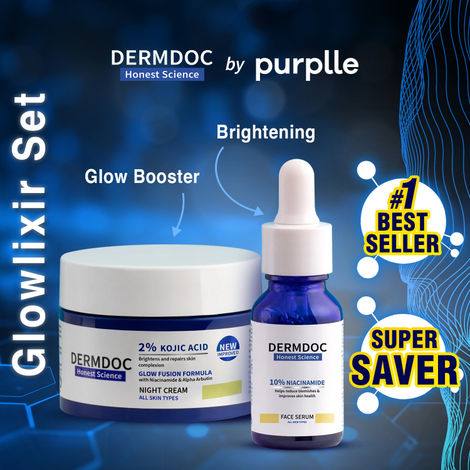 Buy DERMDOC Glowlixir Set | Niacinamide Face Serum (15 ml) & Kojic Acid Glow Fusion Formula Night Cream (50 gm)-Purplle