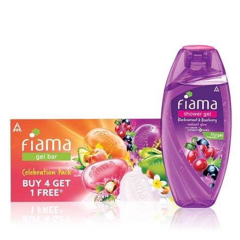 Buy Fiama Gel Bar Celebration Pack 625 gm (125 gm - Pack of 4+1) & Shower Gel Blackcurrant & Bearberry(250 ml)-Purplle