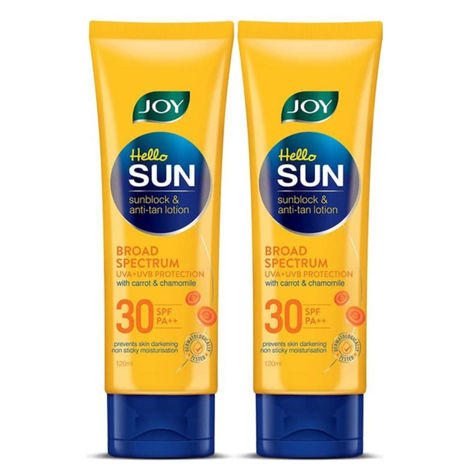 Buy Joy Hello Sun Sunblock and Anti Tan Lotion Sunscreen SPF 30 PA++ (2 X 120ml) - Pack of 2-Purplle